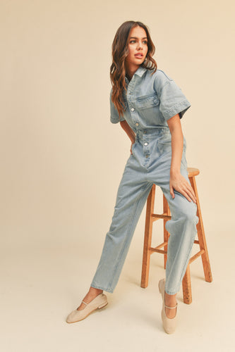 Light Denim Utility Jumpsuit