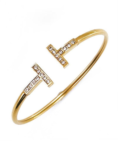 Agnes Crystal Bangle Cuff Bracelet | Gold