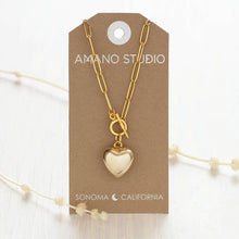 Small Puffed Heart on Toggle Chain Necklace
