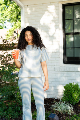 Light Blue Striped Short Sleeve T-Shirt