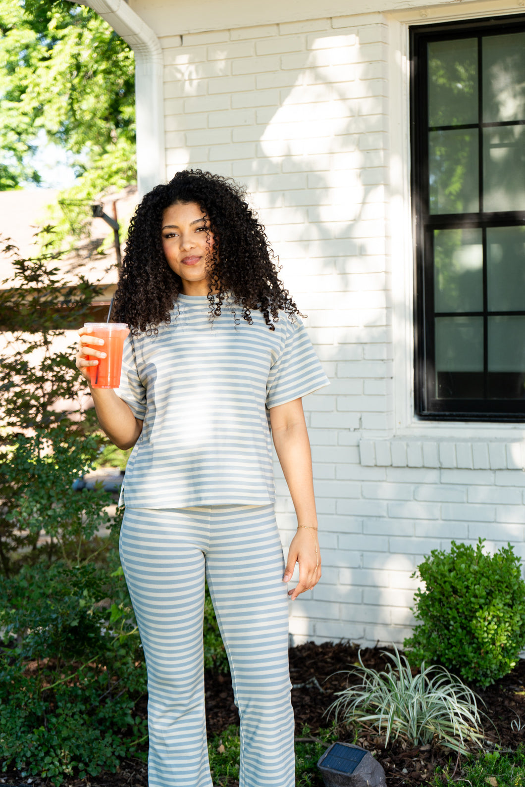 Light Blue Striped Short Sleeve T-Shirt