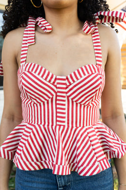 Pin Stripe Peplum Bow Tied Cami Top