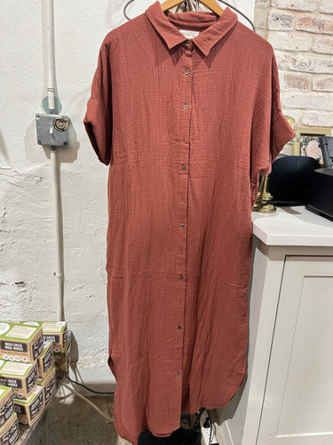 3-ply Heavy Duty Gauze Button Up Shirt Dress