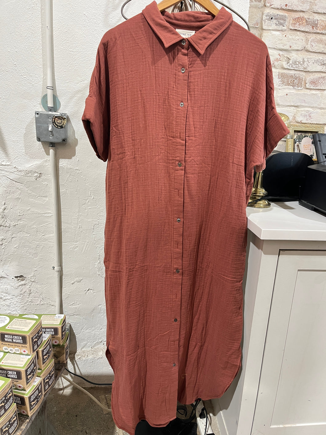 3-ply Heavy Duty Gauze Button Up Shirt Dress