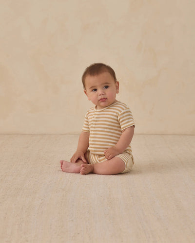 Waffle Snap Romper | Butterscotch Stripe | Baby