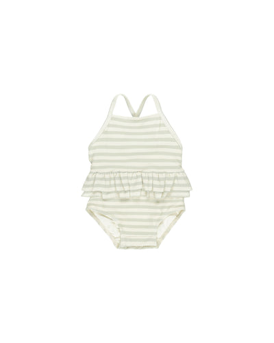 Ruffled One-piece Swinsuit| Mint Stripe