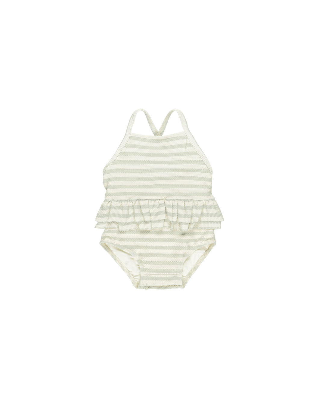 Ruffled One-piece Swinsuit| Mint Stripe