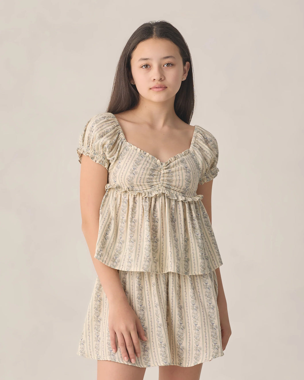 Smocked V Mini Skirt | Teen | Blue Floral