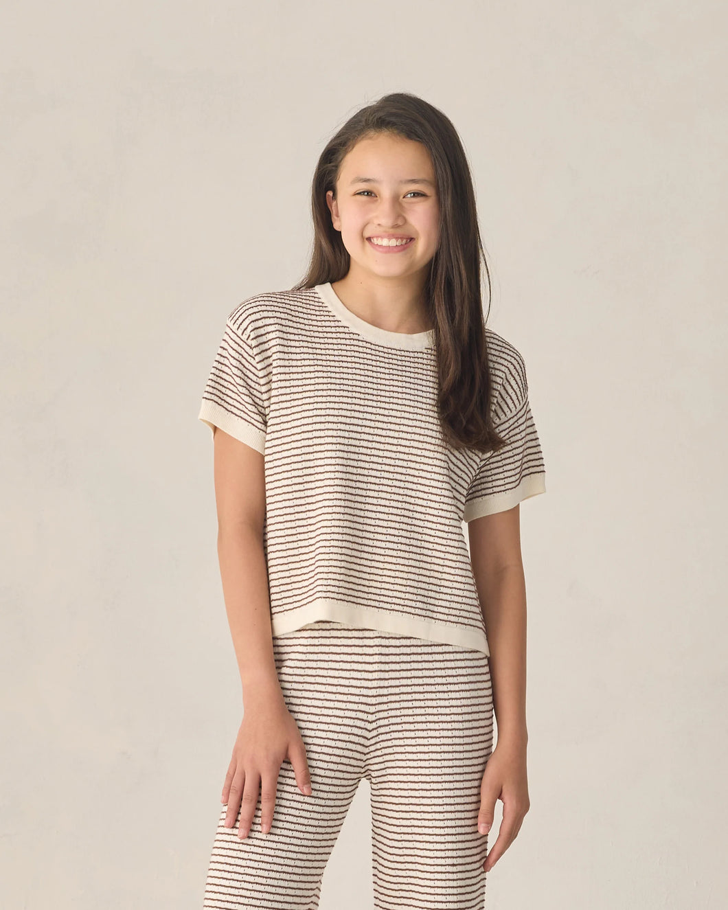 Boxy Crop Knit Tee | Teen | Chocolate Stripe