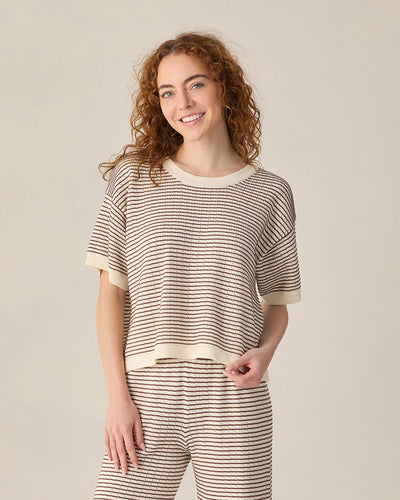 Boxy Crop Knit Tee | Womens| Chocolate Stripe