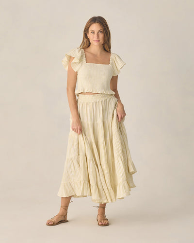 Ruffle Tiered Maxi Skirt || Citron Stripe