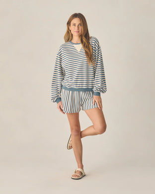 Oversized Crew + Short Set | Womens| Marine Stripe