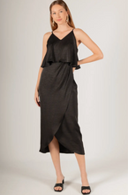 Textured satin cami strap wrap skirt midi dress