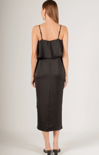 Textured satin cami strap wrap skirt midi dress