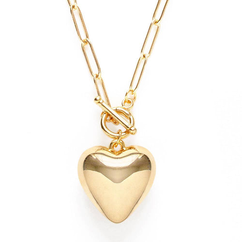 Small Puffed Heart on Toggle Chain Necklace