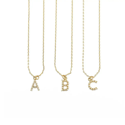 Gold Dainty Pearl Initial Pendant Necklace