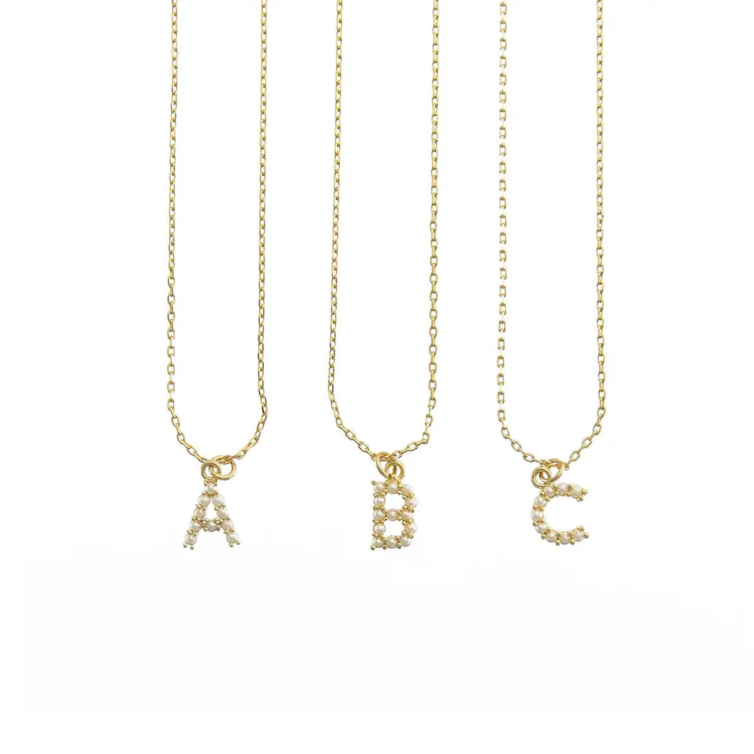 Gold Dainty Pearl Initial Pendant Necklace