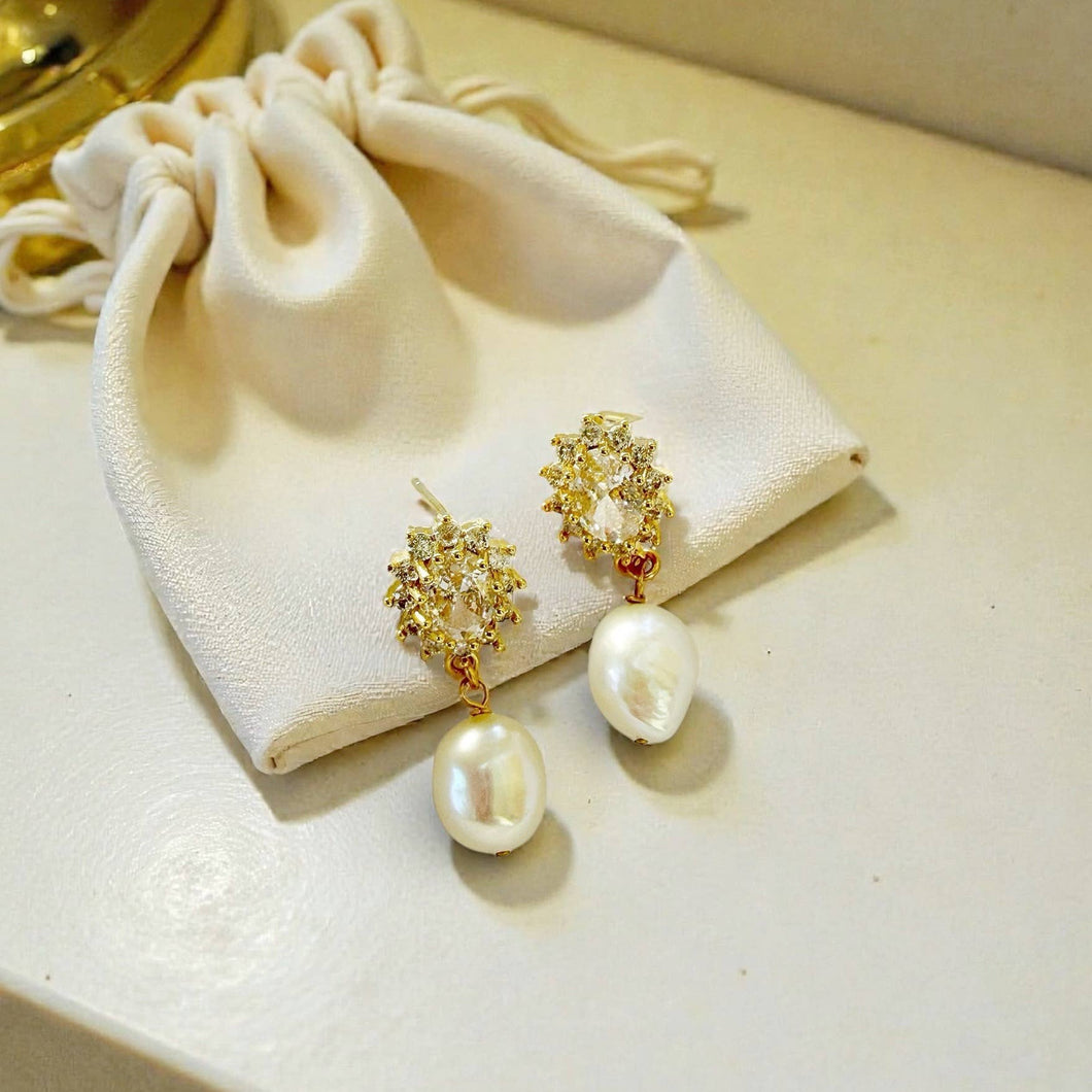 Riley Freshwater Pearl CZ Bridal Studs Earrings Gold Filled