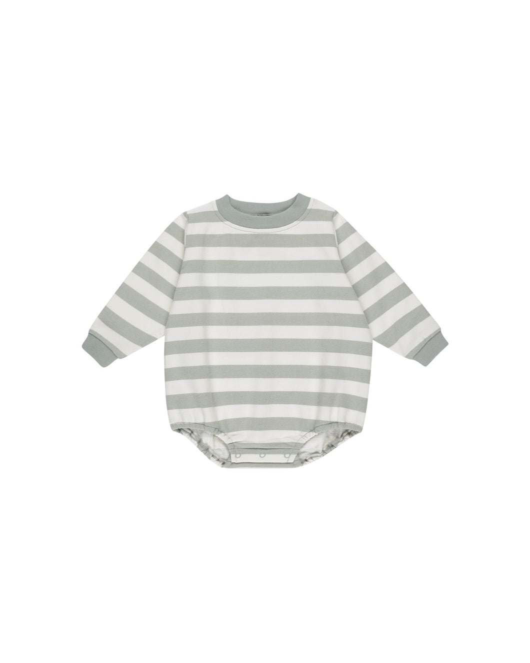 Crewneck Bubble Romper || Sage Stripe