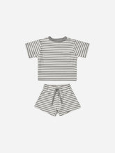 Boxy Pocket Tee + Short Set || Lagoon Stripe