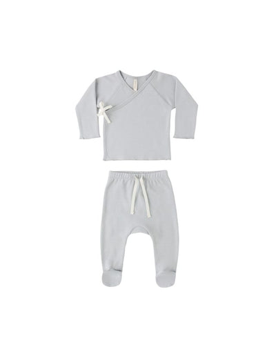 Wrap Top + Footed Pant Set || Sky