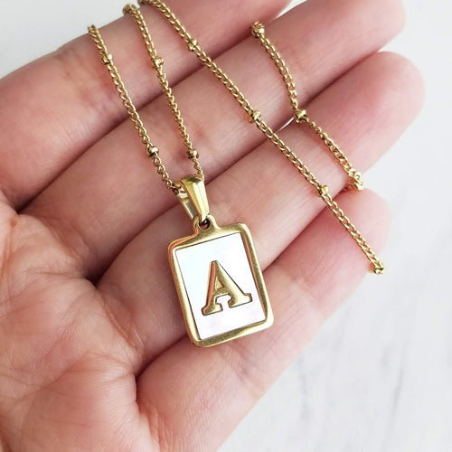 Mother of Pearl Shell Initial Pendant on a Satellite Chain